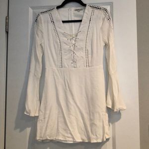 White long sleeve lace up dress size S